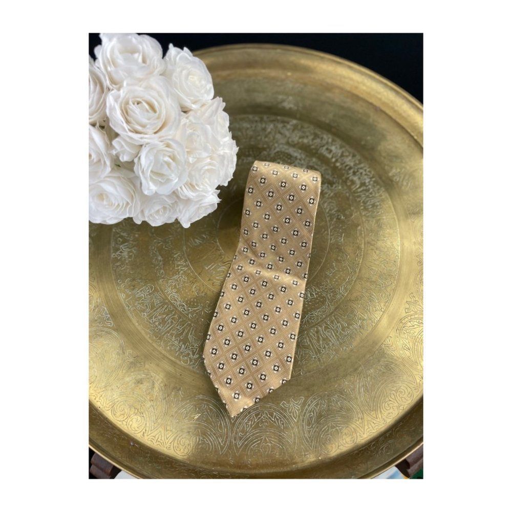 Donald Trump Signature Silk Neck Tie Gold Brown Geometric